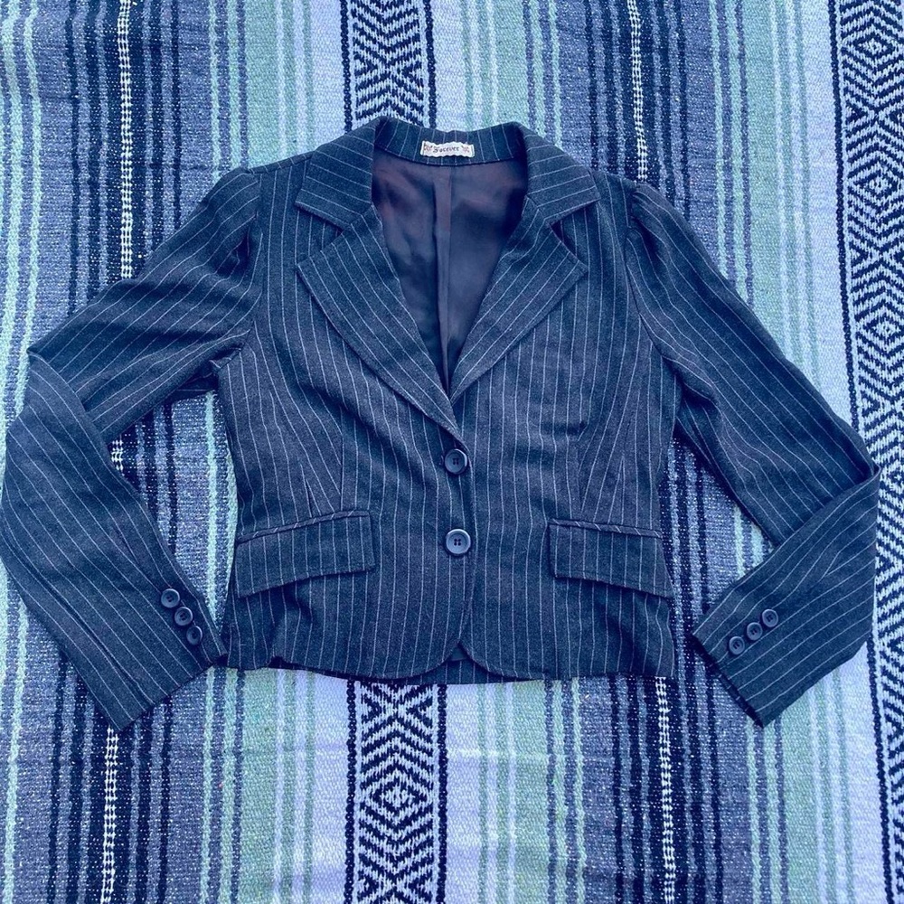vintage y2k made in USA forever 21 gray pinstripe two button blazer